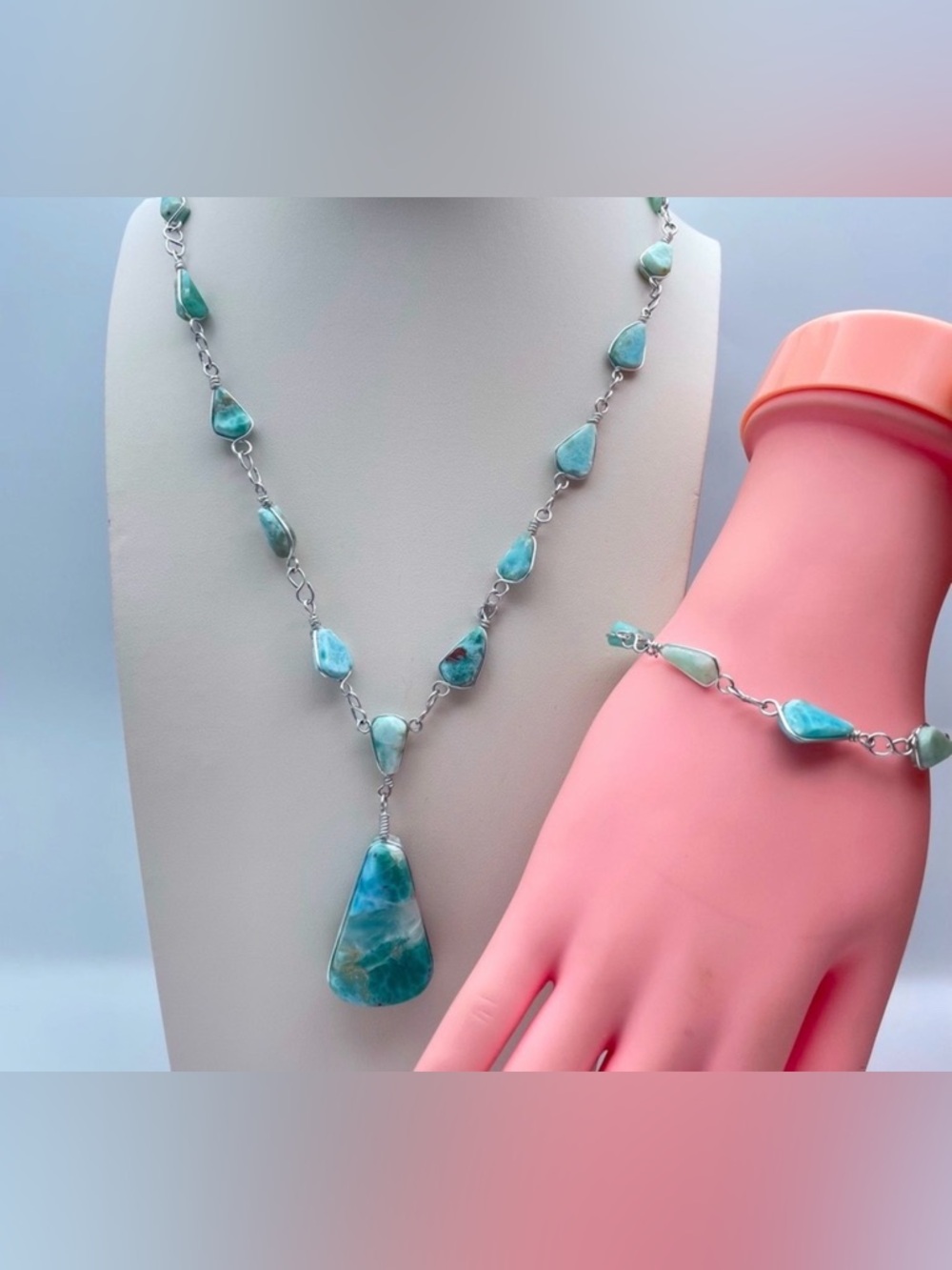 Genuine Larimar Necklace & Bracelet Set – Fine Caribbean Gemstone Jewelry